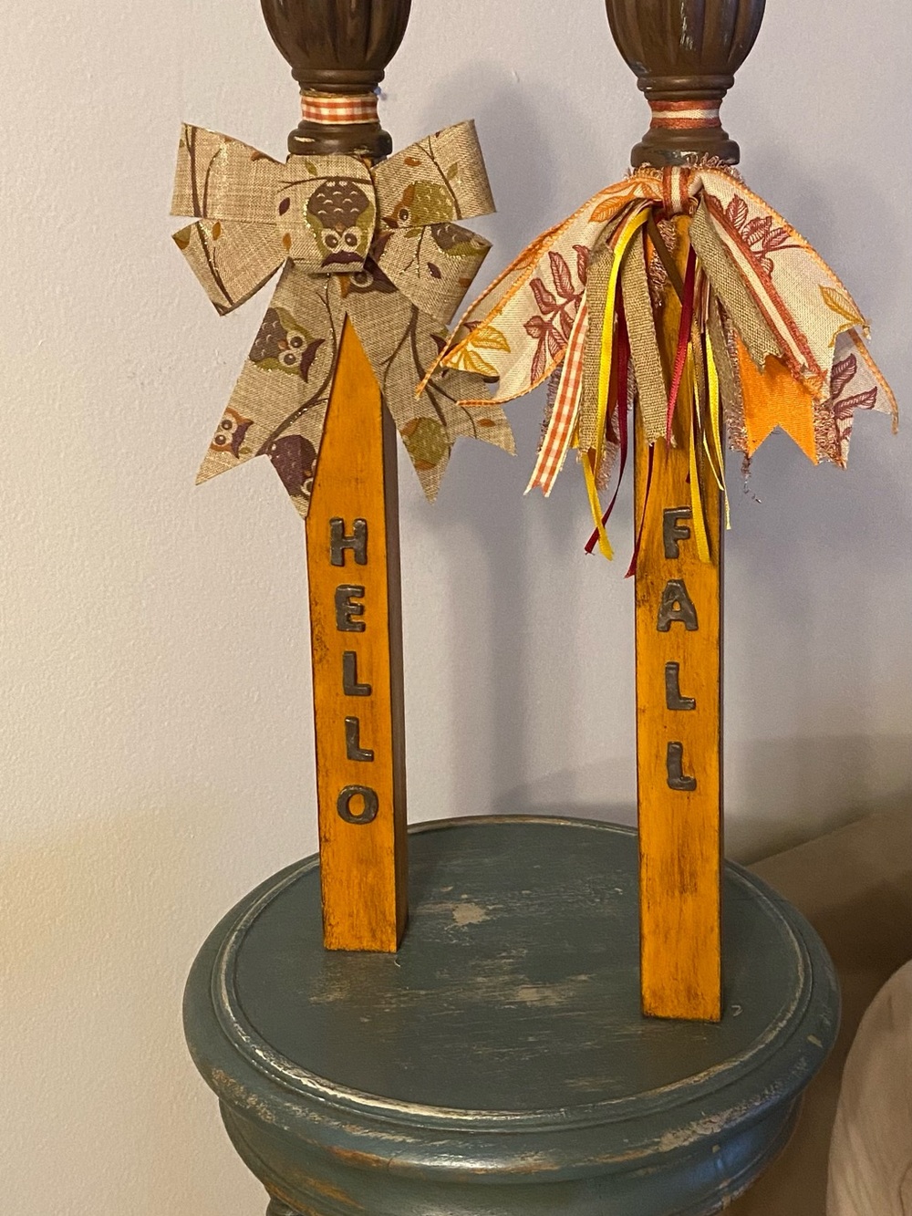 Handcrafted Hello & Fall Wooden Pumkins with Bows
